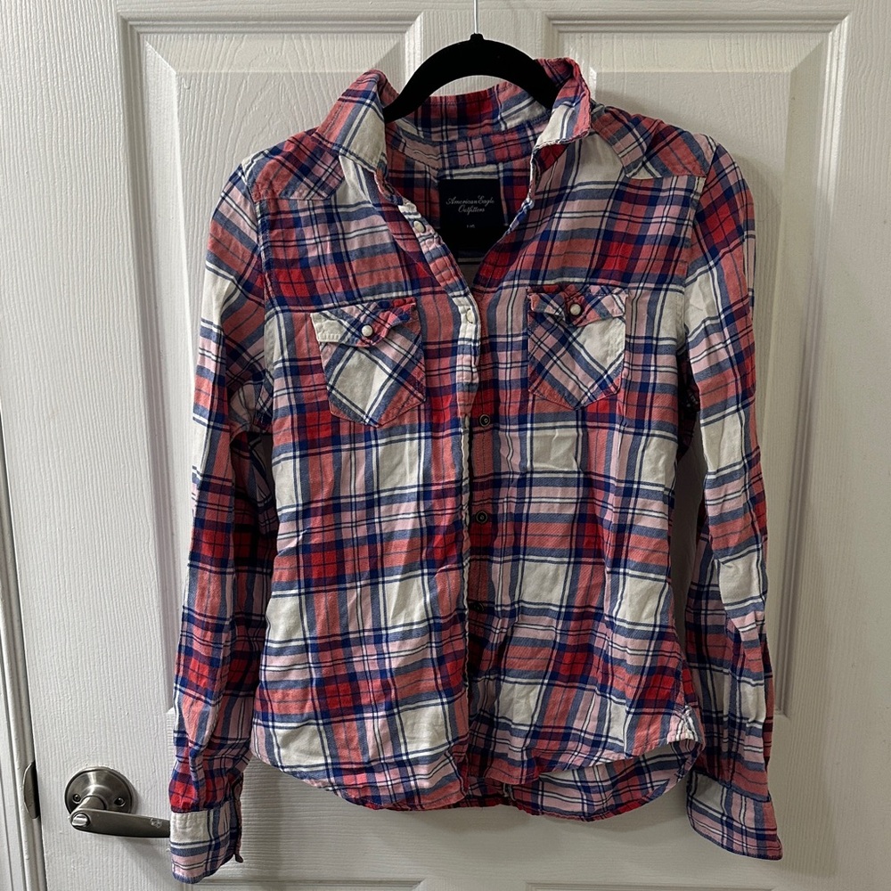 American Eagle Outfitters Red, Pink, and Blue Checkered Shirt
